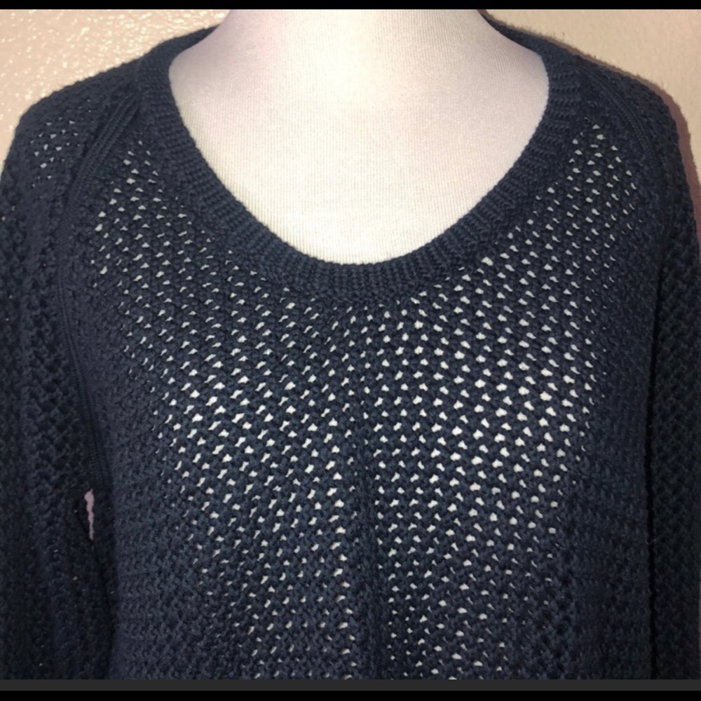 C&C California cotton navy open knit crop sweater